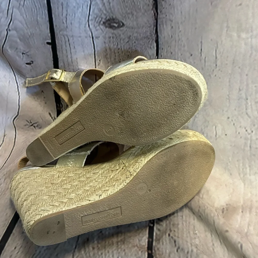 Montego Bay Club Women’s Espadrille Wedge Platform Sandals Womens‎ Sz 9 Gold GUC